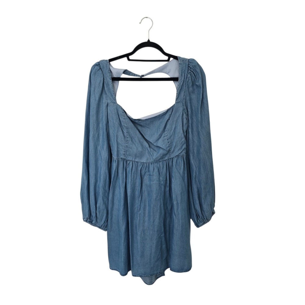 Harper Heritage Kadira‎ Mini Dress Women Large Blue NEW Tencel Puff Sleeve